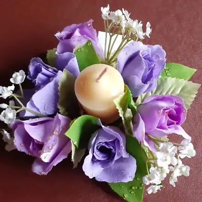 Rosebuds With Dew; Blue & Lilac Shades Candle Ring For Diameter Of 1 1/4  BNWT • £4.50