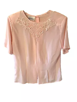 VTG 90's Pink & Lace Polyester Premiere Of California Women's Blouse Shirt Sz 8 • $12.99