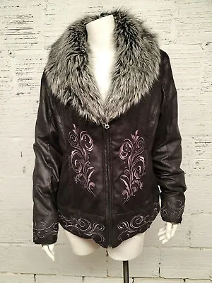 $65 • Buy Ariat Womens Size M Faux Suede/ Faux Fur Collar Embellished Embroidered Coat NEW