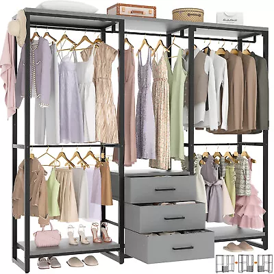 Heavy Duty Wood Garment Rack Clothes Rack With 3 Drawers Freestanding Organizers • $151.99