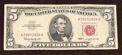 1963 Five Dollar Bill Red Seal Note Randomly Hand Picked VG - Fine FREE SHIPPING • $20