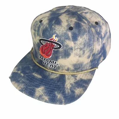 Miami Heat NBA Mitchell & Ness Cap Blue Acid Wash Denim Snapback Hat Distressed • $19.95