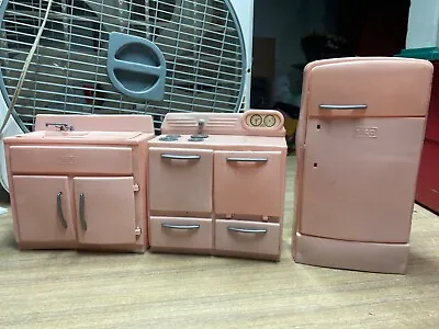 Vtg Tico Pink Kitchen Doll Set 1962 Fridge Sink Stove. Fridge Is 10 1/2” Tall… • $25