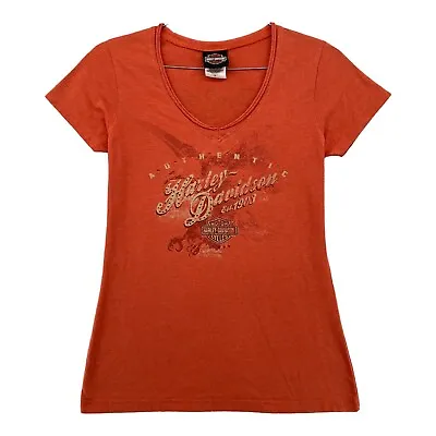 Harley-Davidson Women Top S Orange Tulsa OK Short Sleeve V-Neck T-Shirt • $14.99
