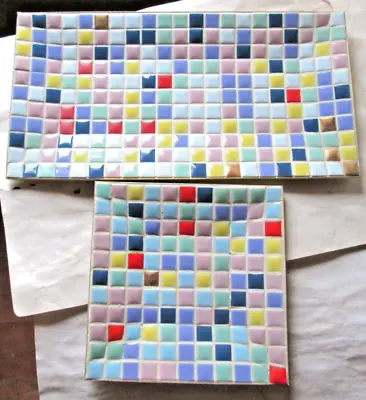 Decorative Lot Of 2 Multi-color Ceramic Mosaic Tile Trays Used • $8.50