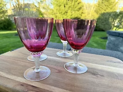 VTG  George Borgfeldt Cranberry 12 Oz Crystal Lisa Wine Glasses 6-1/4” ~set Of 4 • $84.98