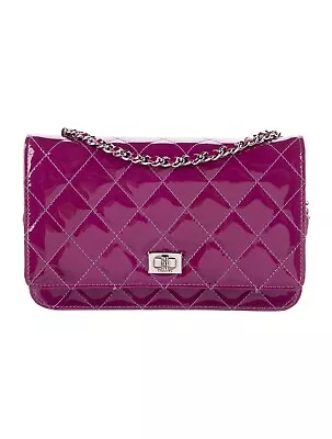 Pre Loved Chanel Patent Leather Reissue Wallet On Chain In Purple • $1400