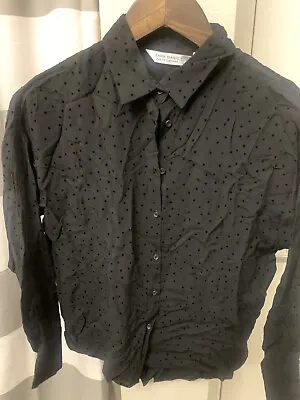 NWT ZARA Women’s Black Velvet Dot Stripe Shirt Blouse Top Button-Up X-Small XS • $16.50