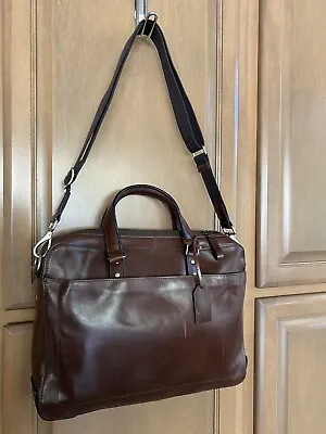 FOSSIL Brown Genuine Leather Messenger Travel Bag ~ 15”X 11”X 3” • $52