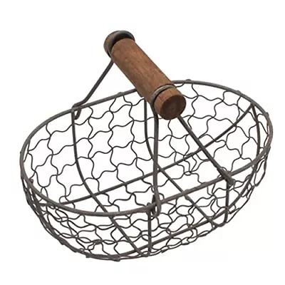 Metal Wire Egg Basket With Wooden Handle Vintage Country Style Chicken Egg Stora • $23.37