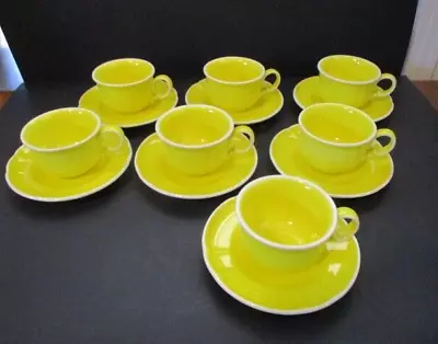 Vintage Rare METLOX  Lemon Tree  Bright Yellow White Edge Cups & Saucers-Set 7 • $29.99