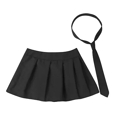 US Women School Uniform Cosplay Set Zip Plaid Pleated Mini Skirt With Tie Sets • £13.59