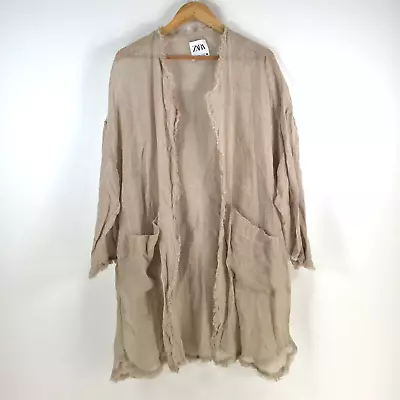 Zara Womens Kimono Jacket Size M/L Beige Sheer Long Sleeve Cotton 079585 • $34.95