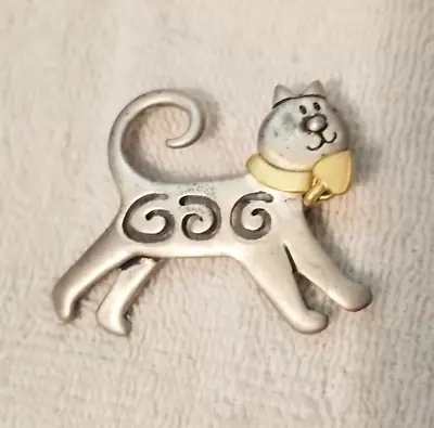 $5.99 • Buy Vintage Cat Pin/Brooch Silver Tone Pewter UNSIGNED