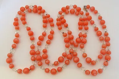 Vintage Orange Moonglow Plastic/Crystal Glass Bead Necklace 61  • $2.99