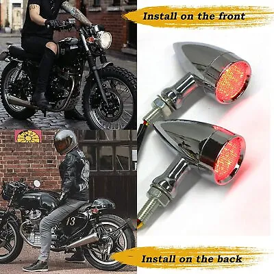 Chrome Motorcycle LED Bullet Brake Turn Signal Tail Light For Harley Honda Dyna • $19.99