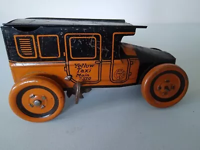 J.Chein 1920's Yellow Wind-Up Toy Taxi Working 6  • $190