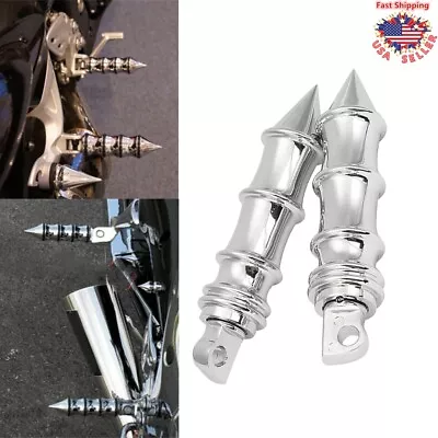 Motorcycle Chrome Spike Passenger Foot Pegs For Harley Touring Softail Iron 883 • $36.99