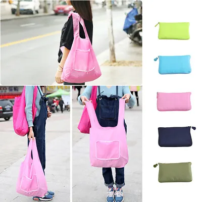 $4.99 • Buy ZIP Foldable Shopping Bags Reusable Carry Bag Beach Eco Grocery Bag Big Capacity
