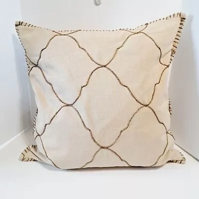 Pottery Barn Khaki Metallic Bronze Moroccan Tile Feather Filled Accent Pillow 2 • $68.99