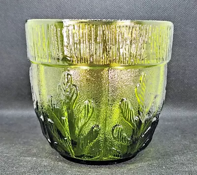 Vintage FTD 1975 Green Glass Vase Planter Embossed Oak Leaf Design 5” Tall • $8.98