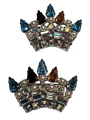 Vintage B David Intricate Crown Pin Brooches Lot Of 2 Rhinestone Pearl • $29.99