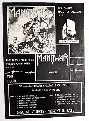 Manowar / Hail To England Lp + Tour Dates With Mercyful Fate Magazine Print Ad  • $12.99