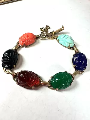 Vintage Bracelet Scarab Egyptian Cabochon Colorful Lucite 50s 60s • $20