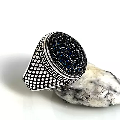 Mens Handmade Ring Turkish Handmade Sapphire Ring Men Ring 925 Silver 5-16 • £51.15