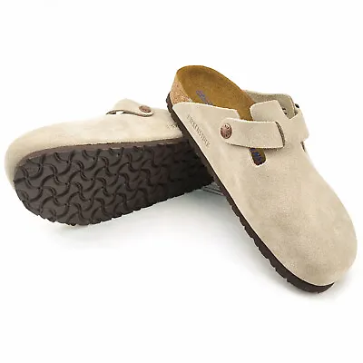 Birkenstock Boston Shoes Sandals Taupe Leather Clogs Soft Footbed Slip-On Narrow • $88.50