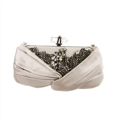 1.35k  Marchesa Crystal Embellished Beige Satin Clutch Wedding Bridal Bag • $525