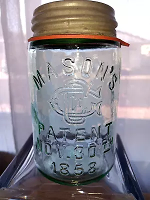 Vtg. MASON'S G.C.CO. Aqua Pint Fruit Jar Zinc Lid A-1 Condition • $29.99