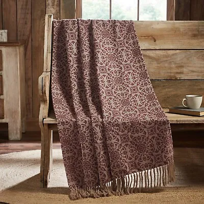 New Vintage Farmhouse Primitive OAT RED MEDALLION THROW Coverlet Blanket 60  • $29.95