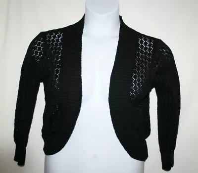 Carolyn Taylor Misses SMALL Black Cardigan Sweater Long Sleeve Open Weave Front  • $11