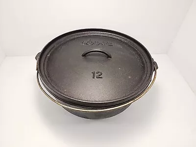 Vintage Lodge #12 CO D Cast Iron Camp Dutch Oven 3 Footed W/Lid Seasoned  • $69.99