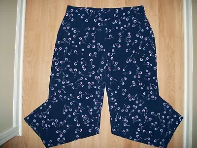 Vince Camuto Wide Leg Pants Womans Size L Qvc Navy Blue Flowered Elastic Waist • $19.99