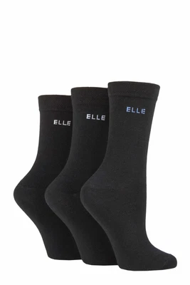 £8.99 • Buy Ladies 3 Pair Elle Cotton Plain Sock With Comfort Cuff