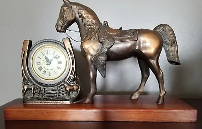 Working Vintage Mid-Century Copper-Tone Saddled Horse Lanshire Electric Clock • $69