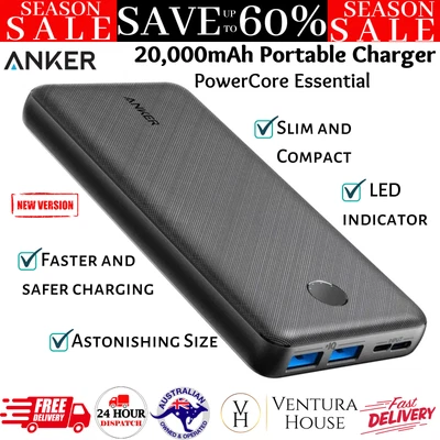 $104.69 • Buy Anker PowerCore Essential 20000 Power Bank Portable Charger With PowerIQ 2xUSB