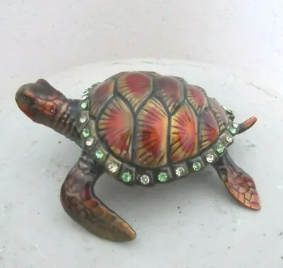 Brown Sea Turtle Trinket Box Hinged Jeweled & Enameled Beautiful And NIB • $25.50