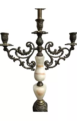 Vintage Ornate Brass & Marble Candelabra Electric Lamp Made In Italy • $99