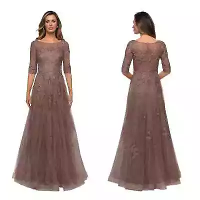 NWT La Femme Formal Gown A-line Floral Lace In Cocoa Size 4 $598 Retail • $100