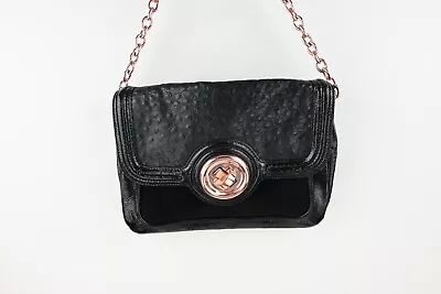 Mimco Mixed Leather Handbag In Black With Rose Gold Chain Strap & Hardware • $55.05