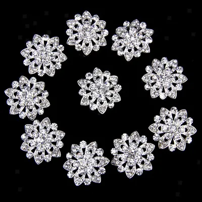$8.33 • Buy 10x Crystal Rhinestone Flower Shank Buttons For DIY Brooch Sewing Craft 22mm
