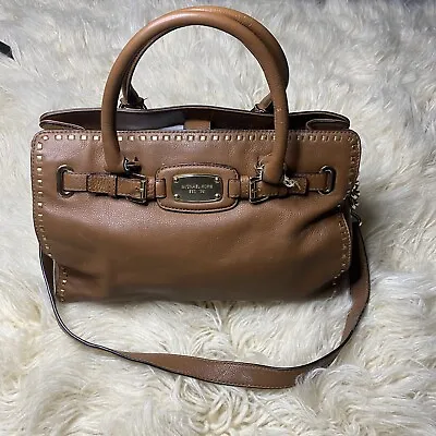 Michael Kors Hamilton Large Luggage Brown Gold Whipstitched Tote Bag • $50