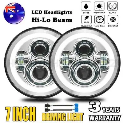 Pair 7  Inch Round LED Headlights Chrome White Light For Nissan Patrol GQ 88~99 • $55.89