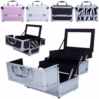 Aluminum Makeup Train Jewelry Storage Box Cosmetic Button Lock Case Organizer US • $25.39