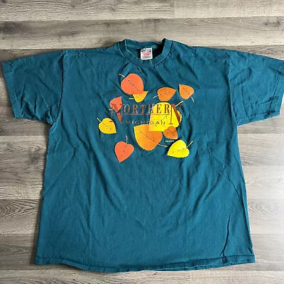 VTG Northern Michigan T Shirt Fits XL Fall Leaves Color Tour 1990s Made In USA • $19.95