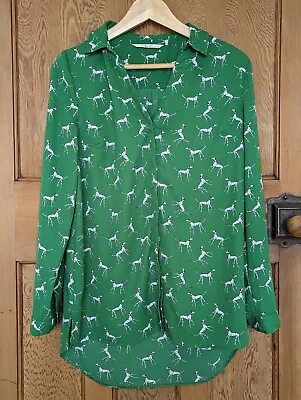 Tu Green Dog Print Blouse UK 10 Dalmation Kitsch • £12