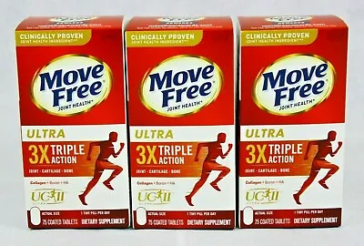 3 Bottles Schiff Move Free Ultra Triple Action 75 Tiny Tablets With UC II 09/26 • $75.93